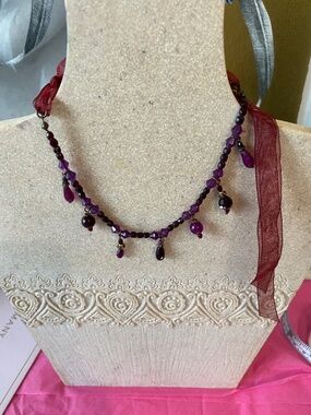 VTG Avon Beaded Choker Necklace with Ribbon